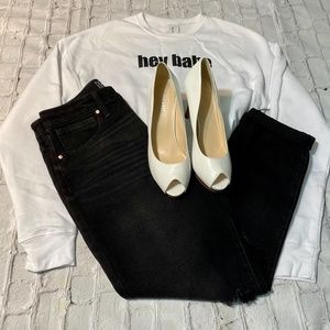 Black Distressed High Rise Mom Jeans